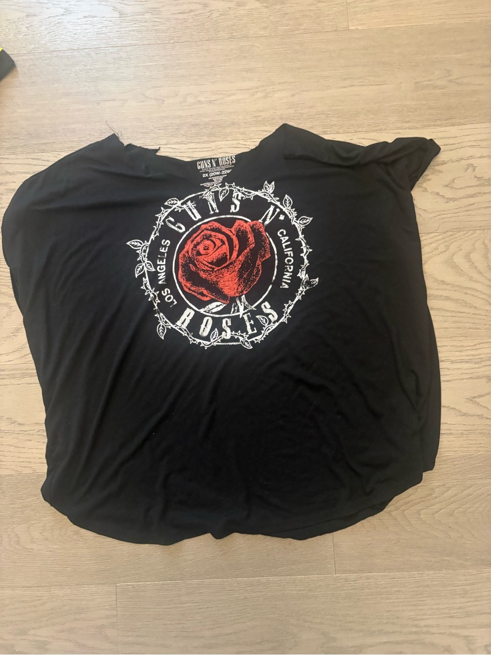 Black Graphic Tee with Red Rose
